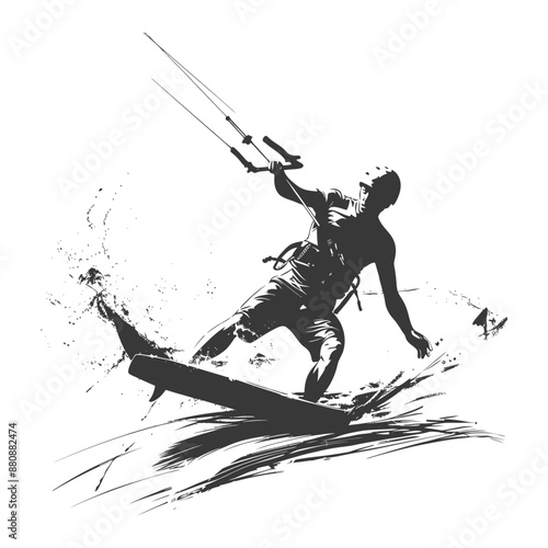 kitesurfing man athlete minimalist logo or symbol black color only