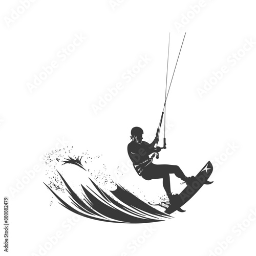 kitesurfing man athlete minimalist logo or symbol black color only