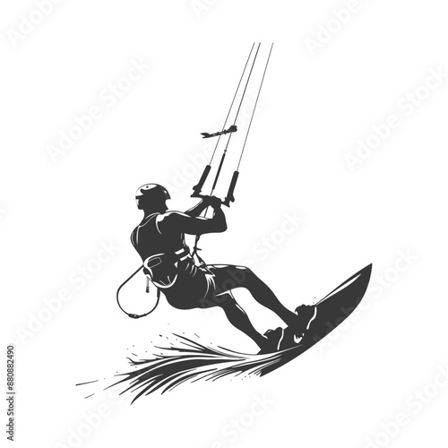 kitesurfing man athlete minimalist logo or symbol black color only