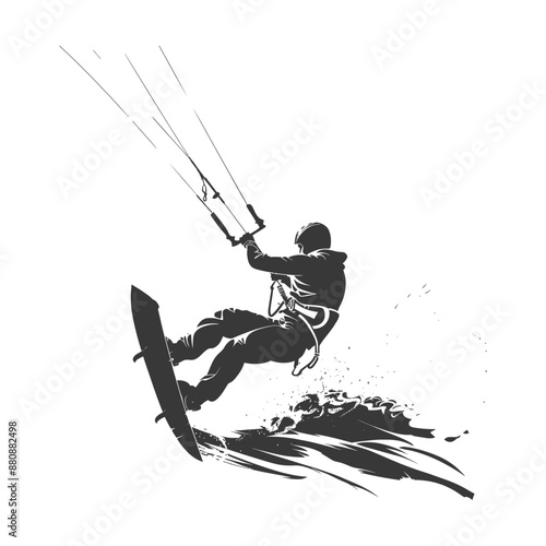 kitesurfing man athlete minimalist logo or symbol black color only
