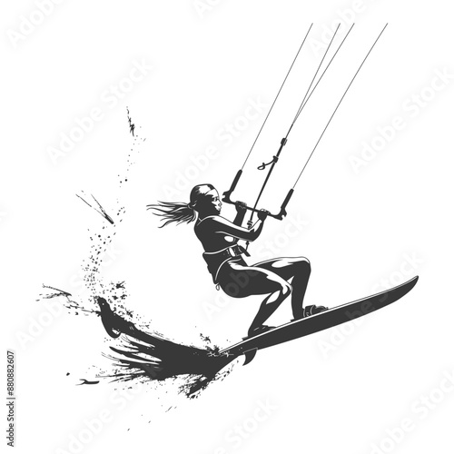 kitesurfing woman athlete minimalist logo or symbol black color only