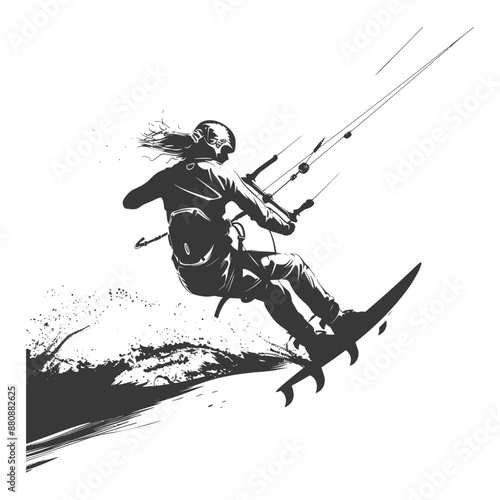 kitesurfing woman athlete minimalist logo or symbol black color only