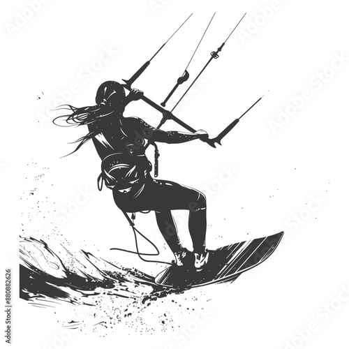 kitesurfing woman athlete minimalist logo or symbol black color only