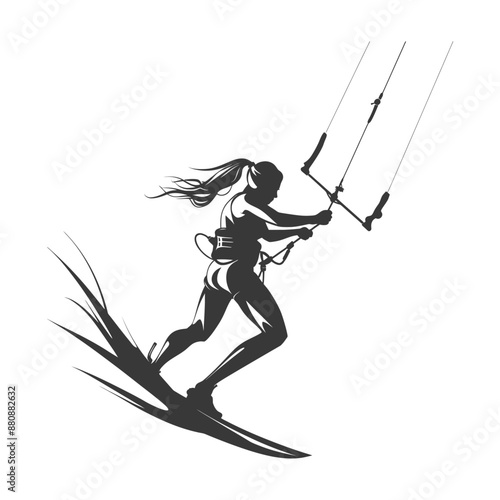 kitesurfing woman athlete minimalist logo or symbol black color only