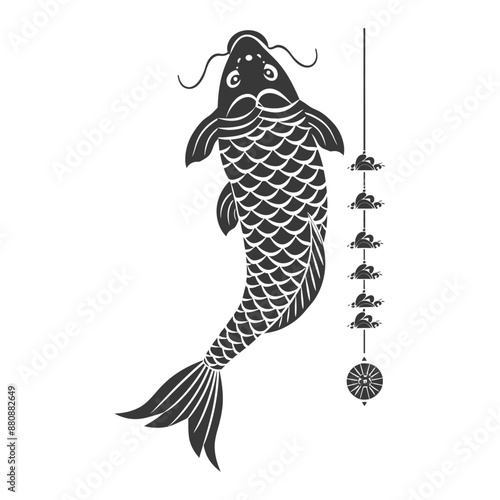 koinobori carp shaped windsocks minimalist logo or symbol black color only