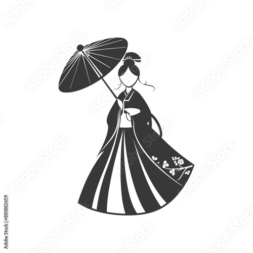 korean women wearing hanbok minimalist logo or symbol black color only