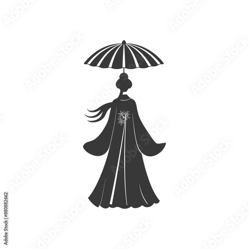 korean women wearing hanbok minimalist logo or symbol black color only