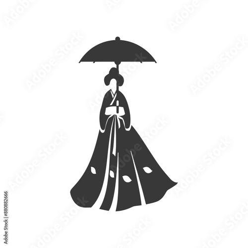 korean women wearing hanbok minimalist logo or symbol black color only
