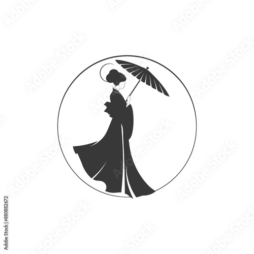 korean women wearing hanbok minimalist logo or symbol black color only