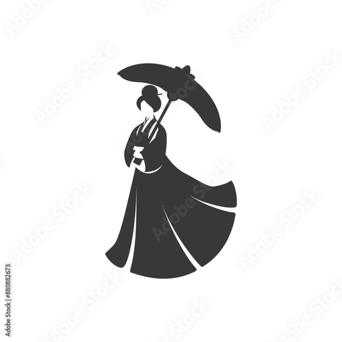 korean women wearing hanbok minimalist logo or symbol black color only