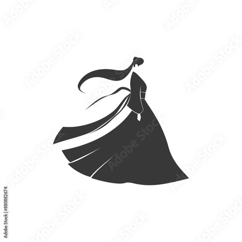 korean women wearing hanbok minimalist logo or symbol black color only