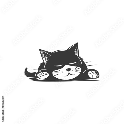 lazy cat animal tired minimalist logo or symbol black color only