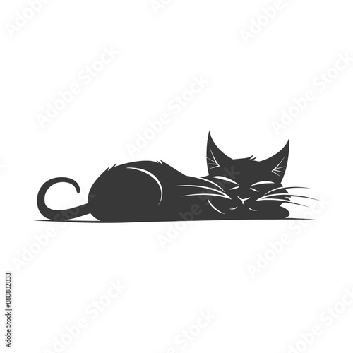 lazy cat animal tired minimalist logo or symbol black color only