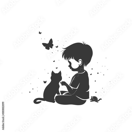 little boy activity minimalist logo or symbol black color only