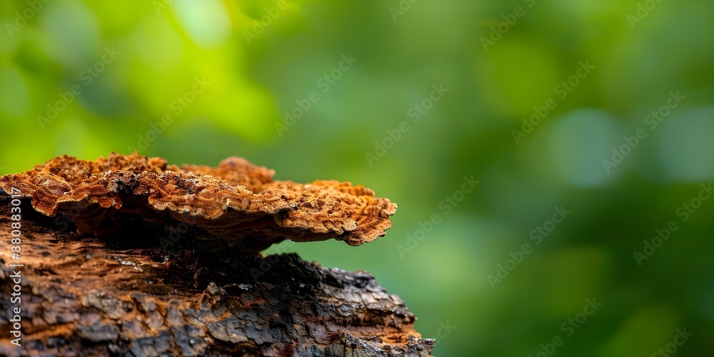 Closeup of chaga mushroom growing on old birch trunk from top view. Concept Nature Photography, Fungi Closeup, Top Angle Shot, Tree Growth, Forest Ecosystem Closeup of chaga mushroom growing on old birch trunk from top view. Concept Nature Photography, Fungi Closeup, Top Angle Shot, Tree Growth, Forest Ecosystem