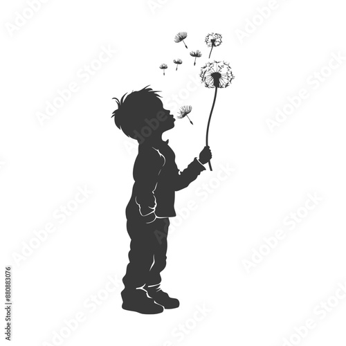 little boy blows dandalion minimalist logo or symbol black color only