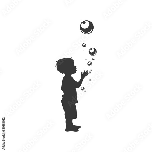 little boy blow soap bubbles minimalist logo or symbol black color only