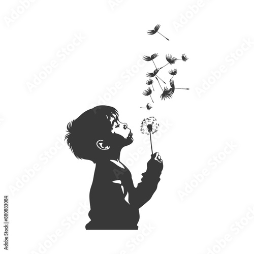little boy blows dandalion minimalist logo or symbol black color only
