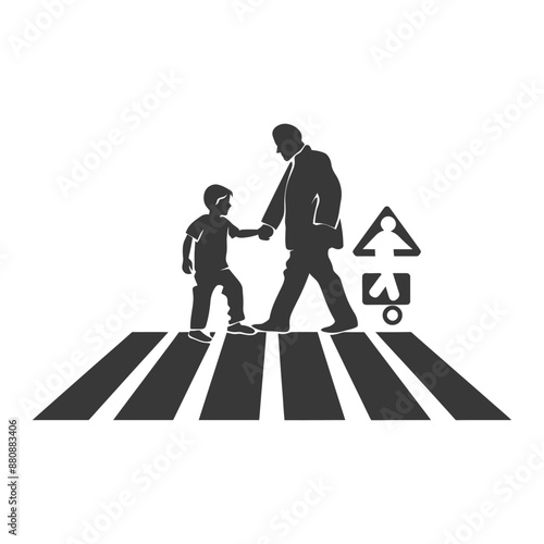 little boy helps the senior citizen minimalist logo or symbol black color only