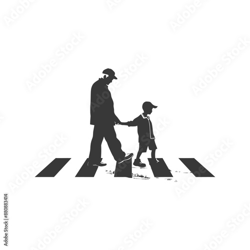 little boy helps the senior citizen minimalist logo or symbol black color only