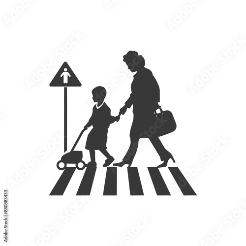 little boy helps the senior citizen minimalist logo or symbol black color only