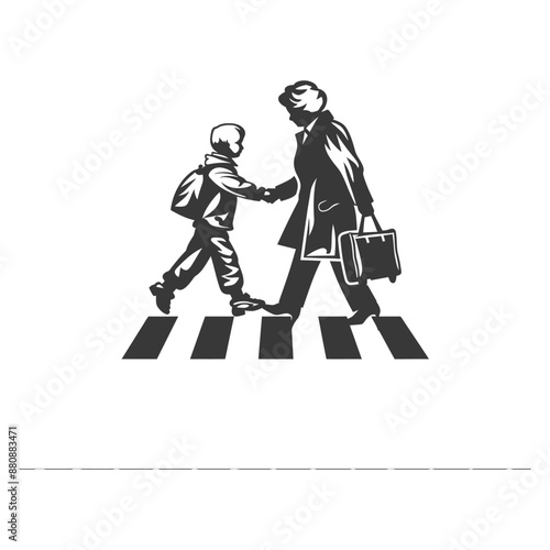 little boy helps the senior citizen minimalist logo or symbol black color only