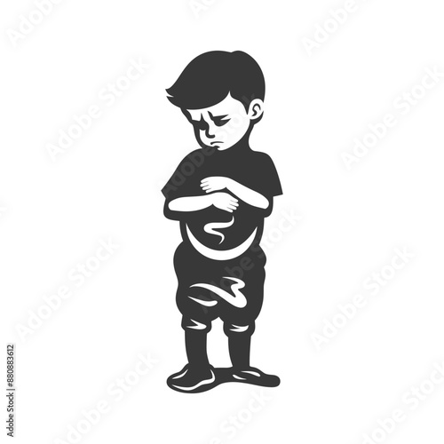 little boy in pain minimalist logo or symbol black color only