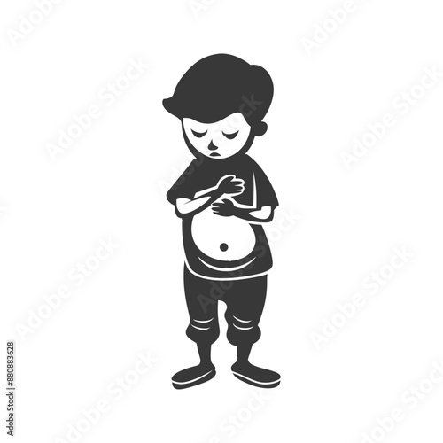 little boy in pain minimalist logo or symbol black color only
