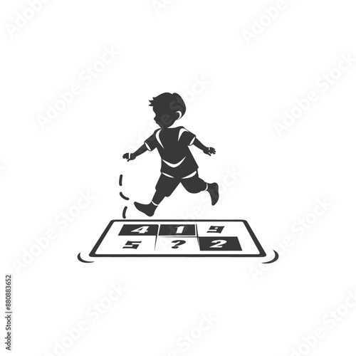 little boy playing activity minimalist logo or symbol black color only