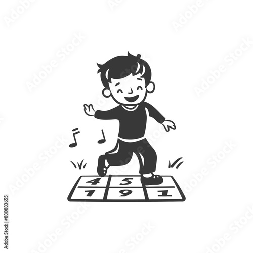 little boy playing activity minimalist logo or symbol black color only