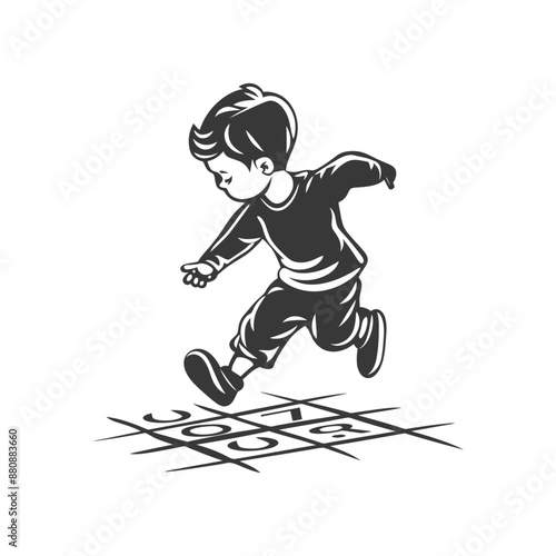 little boy playing activity minimalist logo or symbol black color only
