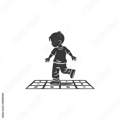little boy playing activity minimalist logo or symbol black color only