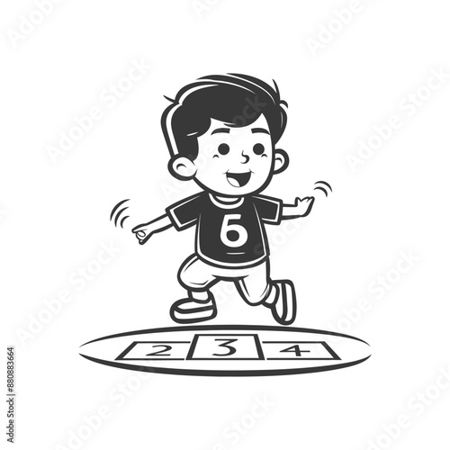 little boy playing activity minimalist logo or symbol black color only