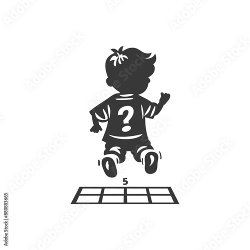 little boy playing activity minimalist logo or symbol black color only
