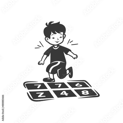 little boy playing activity minimalist logo or symbol black color only