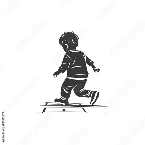 little boy playing activity minimalist logo or symbol black color only