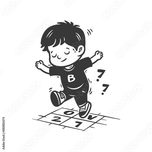 little boy playing activity minimalist logo or symbol black color only