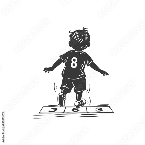 little boy playing activity minimalist logo or symbol black color only