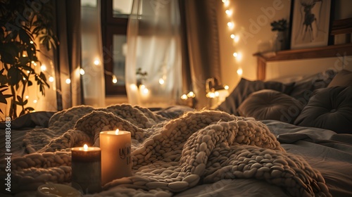 Cozy Bedroom with Candles and Fairy Lights