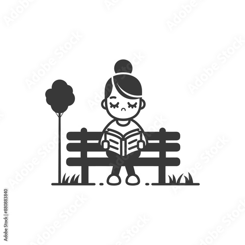 little girl writing minimalist logo or symbol black color only