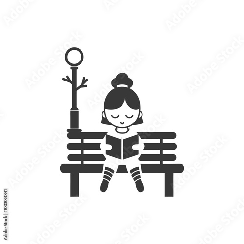 little girl writing minimalist logo or symbol black color only