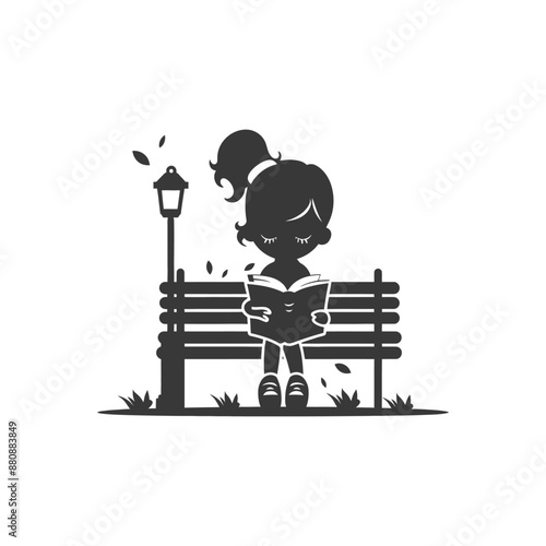 little girl writing minimalist logo or symbol black color only