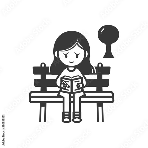 little girl writing minimalist logo or symbol black color only
