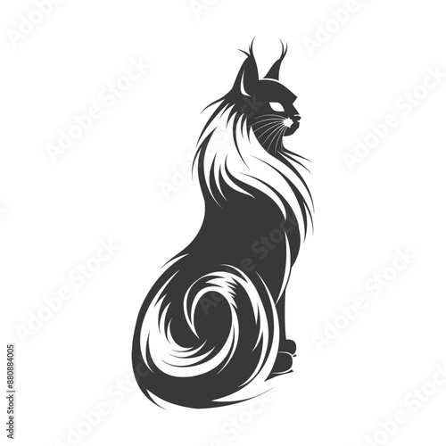long hair cat animal minimalist logo or symbol black color only