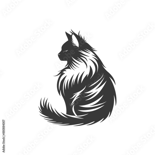 long hair cat animal minimalist logo or symbol black color only
