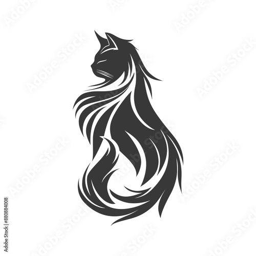 long hair cat animal minimalist logo or symbol black color only