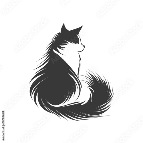 long hair cat animal minimalist logo or symbol black color only
