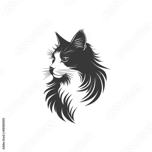 long hair cat animal minimalist logo or symbol black color only