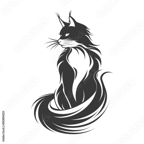 long hair cat animal minimalist logo or symbol black color only