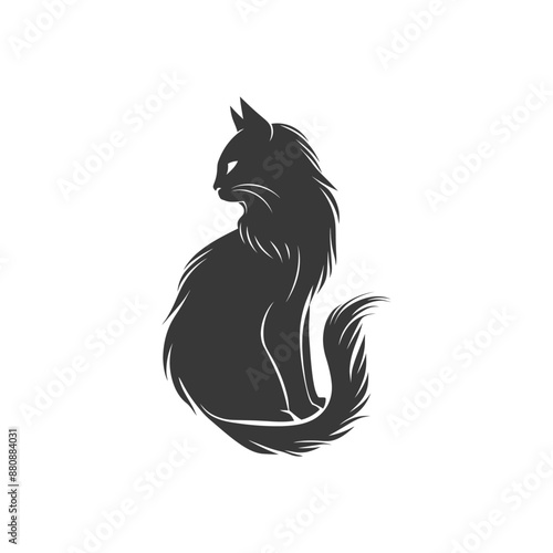 long hair cat animal minimalist logo or symbol black color only